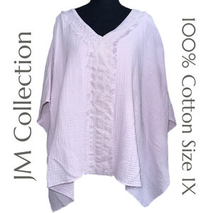 JM Collection - Lilac Sky Poncho Top - Textured Cotton - Boho Drape - Size 1X